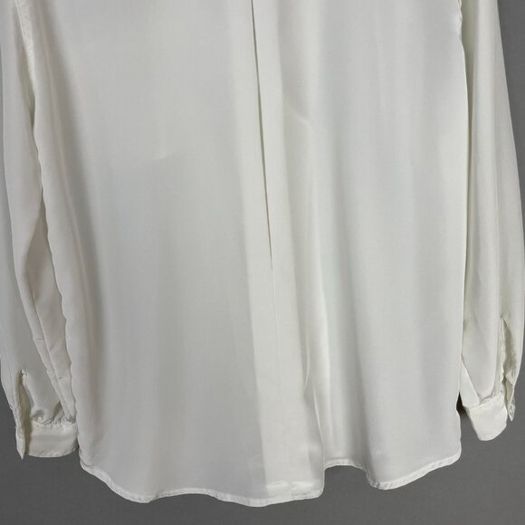 Vintage 80s Blouse Double Breasted Women White Button-Up‎ Long Sleeve Office Top - Picture 6 of 12